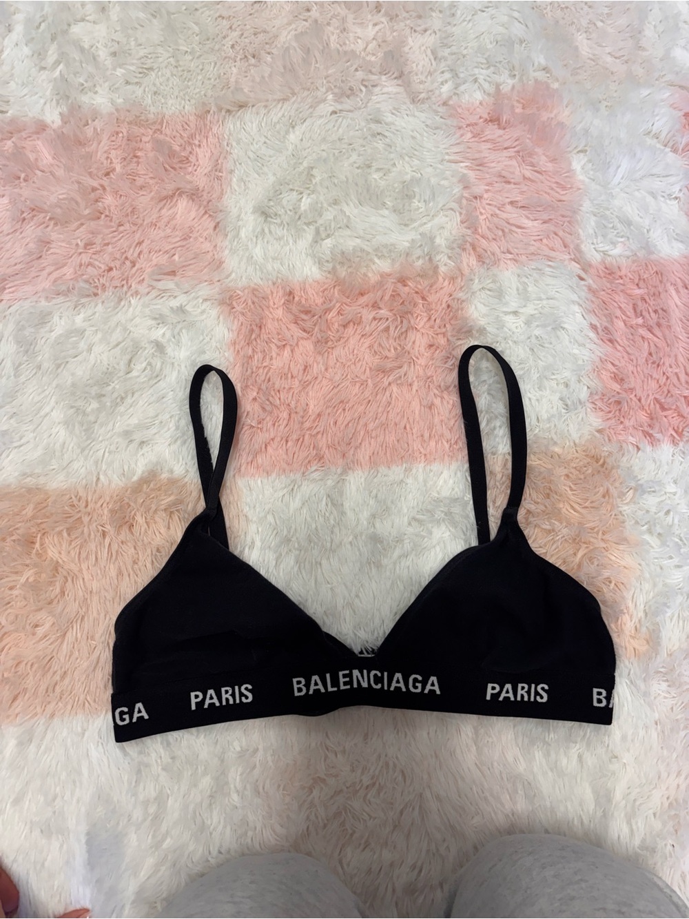 Balenciaga Black Logo Elastic Triangle Bralette